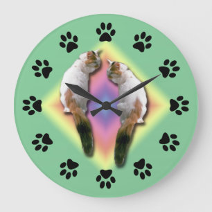 Horloge - Chat en miroir avec empreintes de pattes