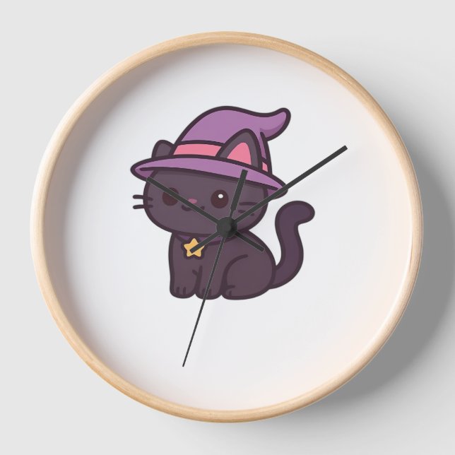 Horloge Chat en sorcière Kawaii en T-shirt classique Casqu (Recto)