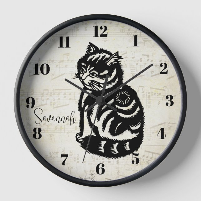 Horloge chat jaune moutarde personnalisée - Toute  (Recto)