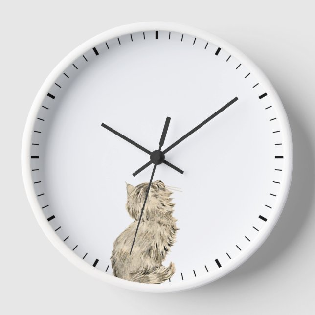 Horloge Chat mignon regardant les mains de l'horloge - Hum (Recto)