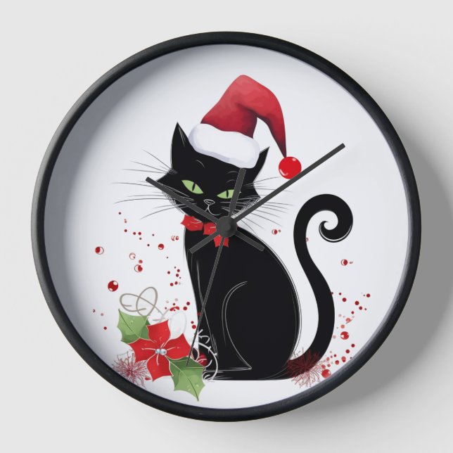 Horloge Chat noir festif (Recto)
