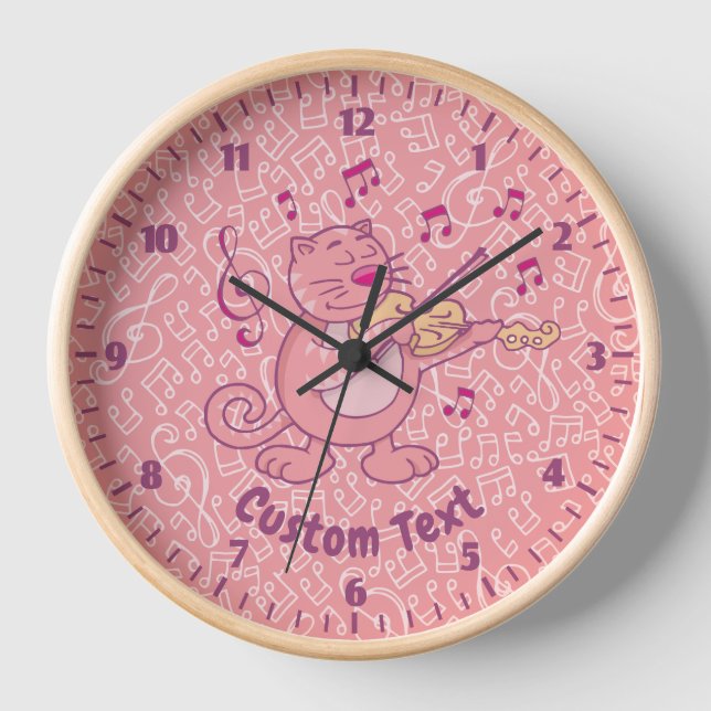 Horloge Chat rose avec Violon (Recto)