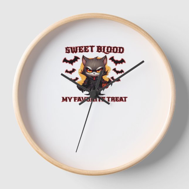 Horloge Chat Vampire en colère Craves Sweet Halloween sang (Recto)