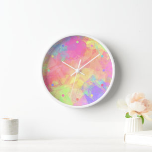Horloge Chaux rose Vert Purple Bleu Polygone Art Motif Cl