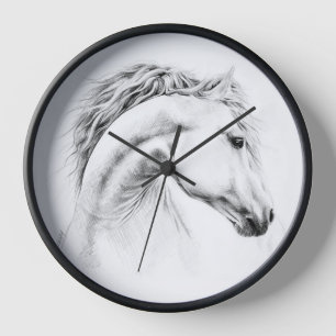 Horloge Cheval Portrait Élégant Dessin Equestre Art