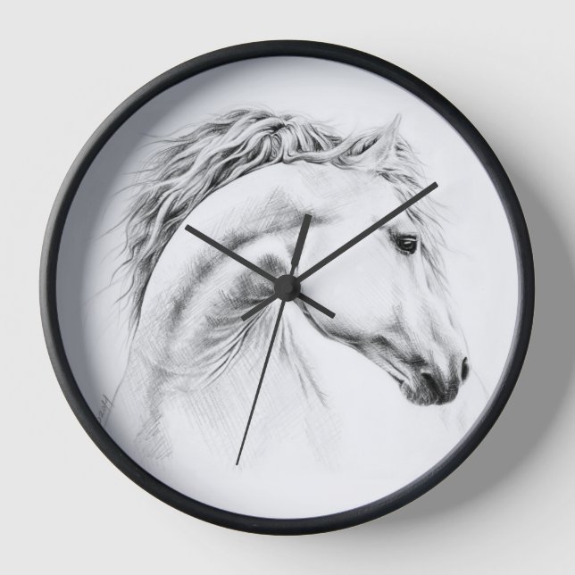 Horloge Cheval Portrait Élégant Dessin Equestre Art (Recto)