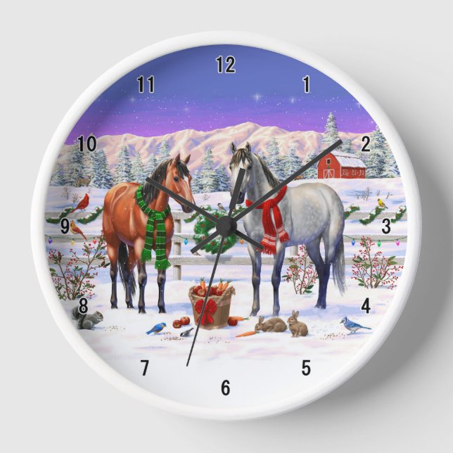 Horloge Chevaux de Noël en neige (Recto)