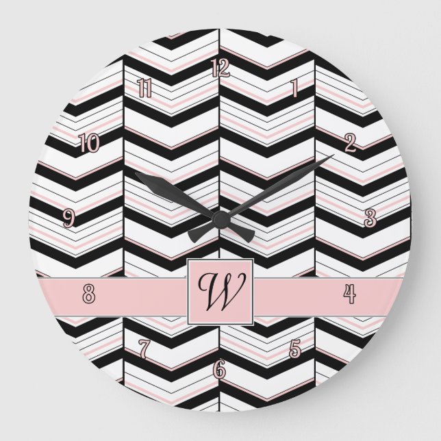 Horloge Chevron noir blanc et blanc (Recto)