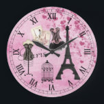 Horloge Chic Fille Rose Paris<br><div class="desc">Horloge numérique romaine parisienne fantasque, romantique, classe et rose avec la Tour Eiffel, magazines français, beau corset rose et noir, mannequin de couturier, cage d'oiseau antique et coeurs sur un arrière - plan rose vintage et chic shabby. Un cadeau élégant, amusant, tendance, glamour pour les femmes et les adolescentes. Certains...</div>