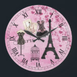 Horloge Chic Fille Rose Paris<br><div class="desc">Horloge numérique romaine parisienne fantasque, romantique, classe et rose avec la Tour Eiffel, magazines français, beau corset rose et noir, mannequin de couturier, cage d'oiseau antique et coeurs sur un arrière - plan rose vintage et chic shabby. Un cadeau élégant, amusant, tendance, glamour pour les femmes et les adolescentes. Certains...</div>