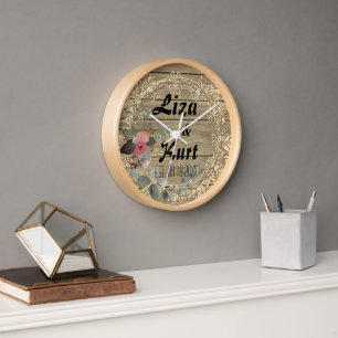Horloge Chic Floral Wreath Rustique Mariage
