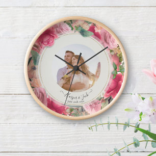 Horloge Chic Romantique Floral Blush Rose Roses Mariage