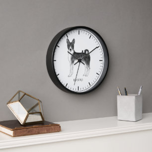 Horloge Chien Basenji Mignon En Noir Et Blanc & Texte Pers