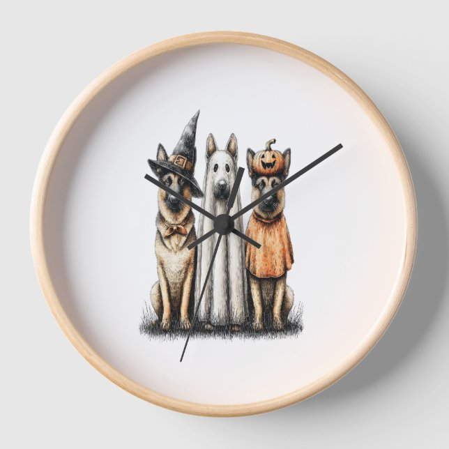 Horloge Chien berger allemand Halloween Ghost (Recto)