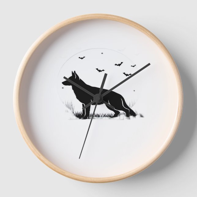 Horloge Chien berger allemand - Silhouette de lune d'Hallo (Recto)