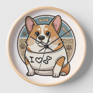 Horloge Chien Corgi Mignon avec Motif Os