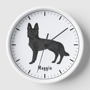 Horloge Chien de berger allemand noir avec texte personnal