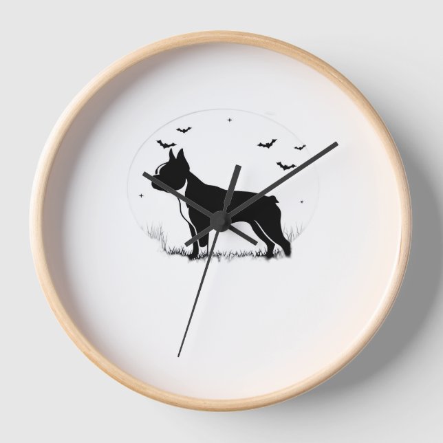Horloge Chien de Boston Terrier - Halloween Moon Silhouett (Recto)