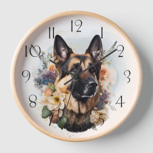 Horloge Chien floral berger allemand