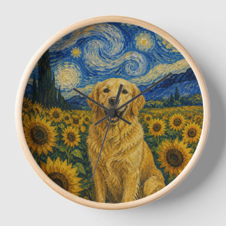 Horloge Chien Retriever doré de Van Gogh