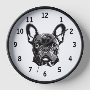 Horloge Chien-taureau français personnalisé noir et blanc