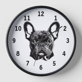 Horloge Chien-taureau français personnalisé noir et blanc