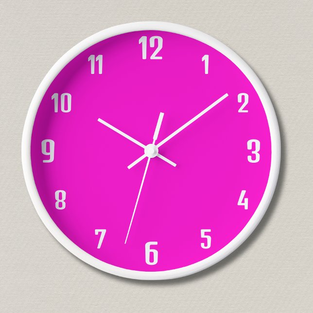 Horloge Chiffres blancs modernes | Neon Fuchsia classique (Créateur téléchargé)