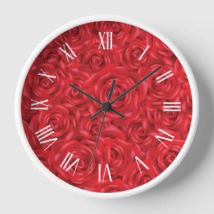 Horloge Chiffres blancs motifs de roses rouges