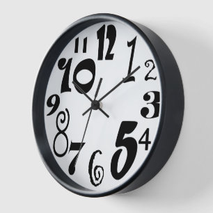Horloge Chiffres noirs funky sur blanc