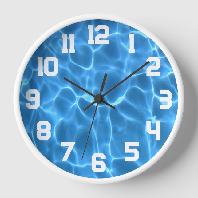 Horloge Chiffres sportifs blancs Aqua Blue Piscine (Recto)