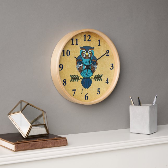 Horloge Chouette d'art populaire nordique (Bureau)
