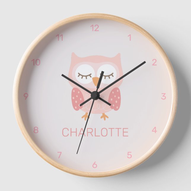 Horloge Chouette rose, mignonne et capricieuse customisée (Recto)