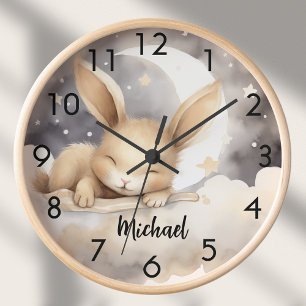Horloge Ciel de lune de lapin beige mignonne pépinière