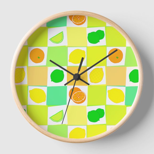 Horloge Citron, Limes Oranges avec Motif de Tranches Cuisi (Recto)