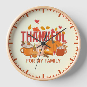 Horloge Citrouille de Thanksgiving MERCI POUR MA FAMILLE