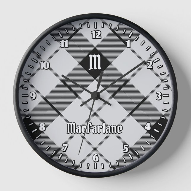 Horloge Clan MacFarlane Tartan noir et blanc (Recto)