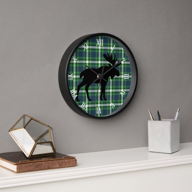 Horloge Classic Green Bleu foncé Lumberjack Plaid Motif (Bureau)
