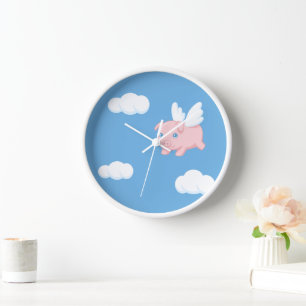 Horloge Cochon Volant - Porcelet Mignon avec des Ailes