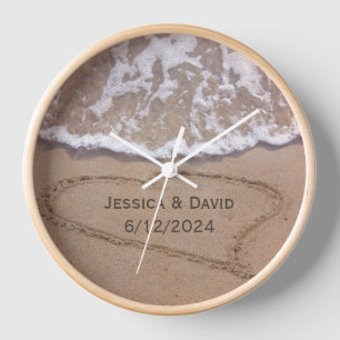 Horloge Coeur dans le sable Plage personnalisée