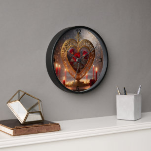 Horloge Coeur d'or victorien aux roses rouges, vintage