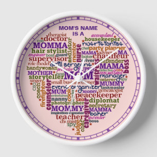 Horloge Coeur mignon d'art de mot du jour de mère de mama