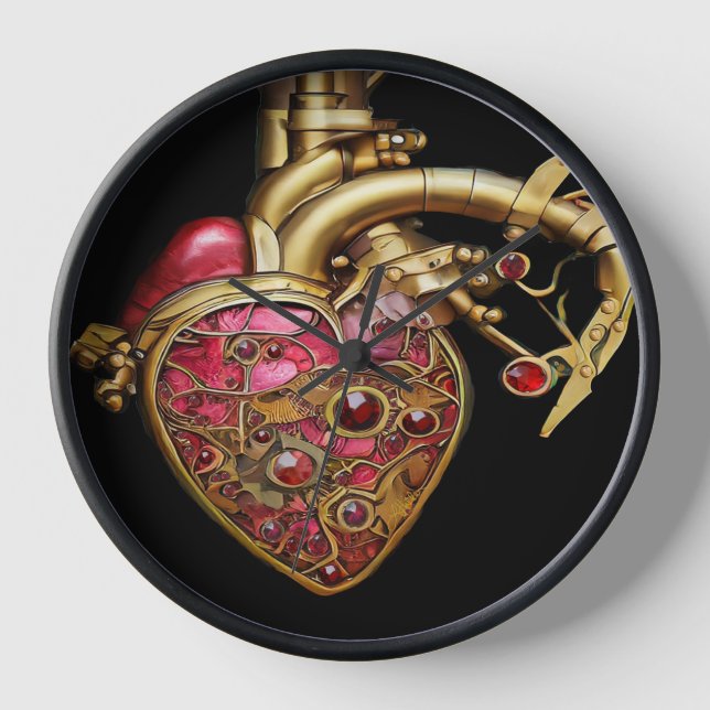 Horloge Cœur Steampunk Rubis et Engrenages Anatomiques (Recto)