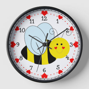 Horloge Coeurs d'abeilles mignons numérotés