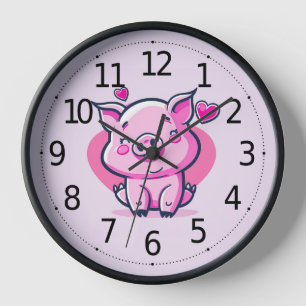 Horloge Coeurs de cochon rose joyeux Valentine Inspiré