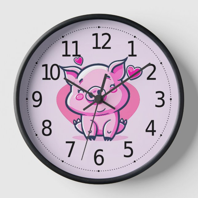 Horloge Coeurs de cochon rose joyeux Valentine Inspiré | (Recto)