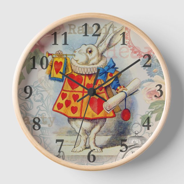 Horloge Cœurs de Lapin Blanc Alice Classique (Recto)