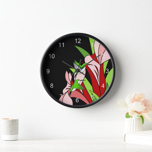 Horloge Colibri et fleurs stylisés (Maison)