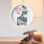 Horloge Collage Couple Photo & Hugs And Kisses PInk Heart<br><div class="desc">Collage Couple Photo & Hugs And Kisses PInk Heart</div>