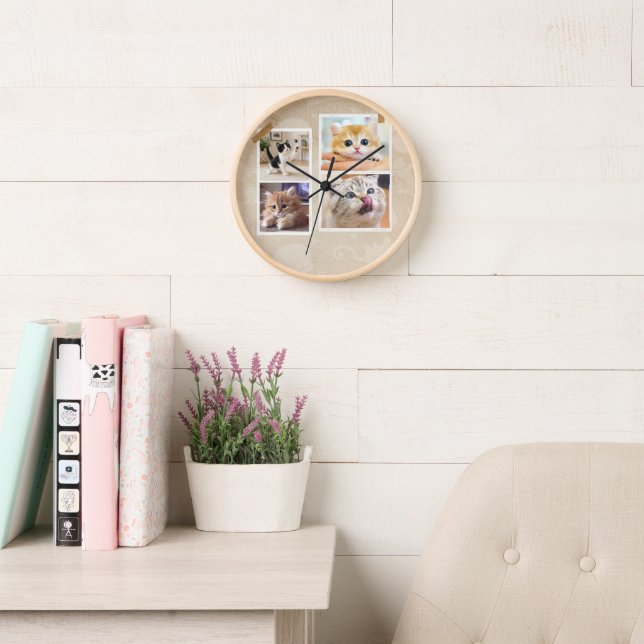 Horloge Collage de chats curieux (Salle de lecture)