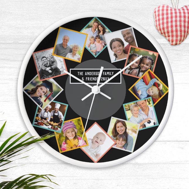 Horloge Collage de photos en famille et amis Multi Photo G (A wall clock to personalize with 12 of your own photos of family and friends as a stylish keepsake)